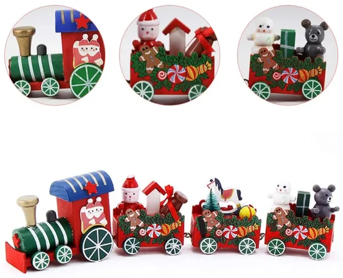 1 PC Mini Trenino di Natale in Legno Set di 3 carrozze Deluxe Set di Treni per Decorazioni e Regali Natalizi, Feste, Ornamenti per la Scuola Materna