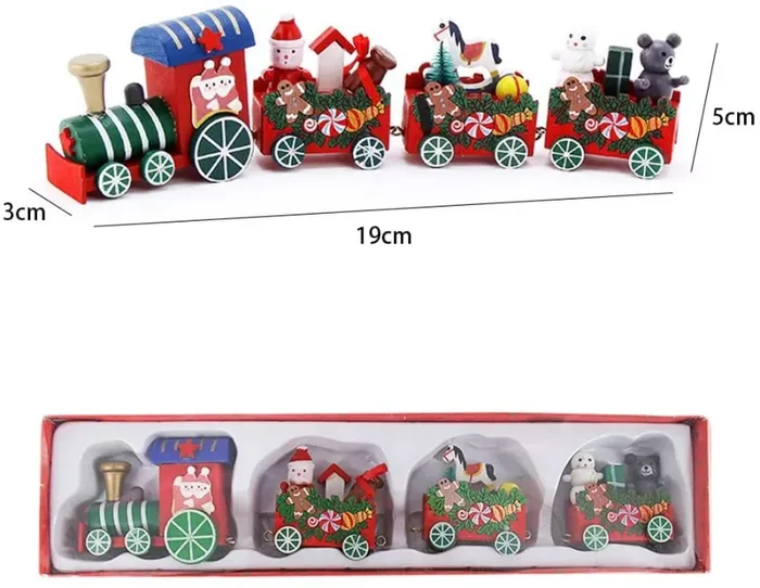 1 PC Mini Trenino di Natale in Legno Set di 3 carrozze Deluxe Set di Treni per Decorazioni e Regali Natalizi, Feste, Ornamenti per la Scuola Materna - immagine 2