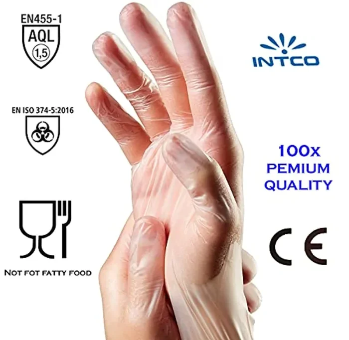 100 guanti in vinile M senza polvere, senza lattice, ipoallergenici, certificati CE trasparenti conforme alla norma EN455 e EN374 per i test dei guanti medici monouso (M) - immagine 2
