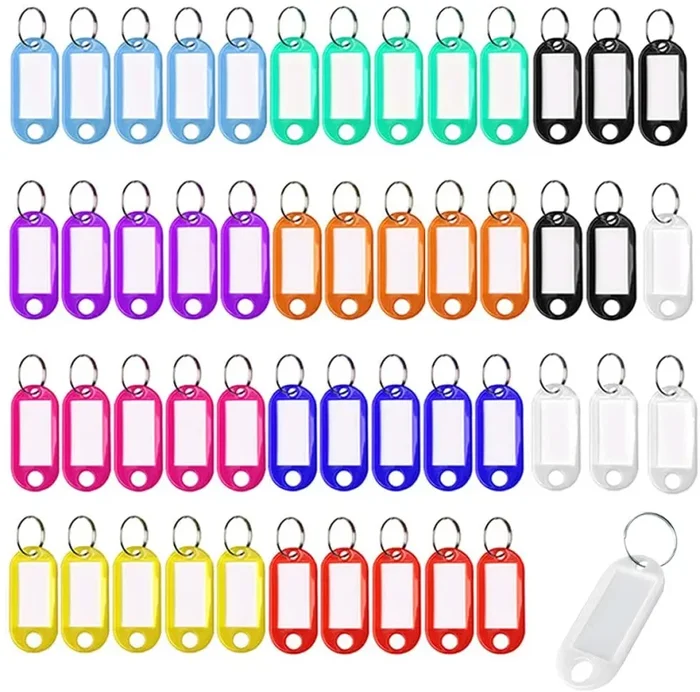 100 portachiavi in plastica scrivibile, con anelli portachiavi, per chiavi, valigie, animali domestici (10 colori) - immagine 2