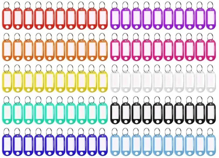 100 portachiavi in plastica scrivibile, con anelli portachiavi, per chiavi, valigie, animali domestici (10 colori) - immagine 3