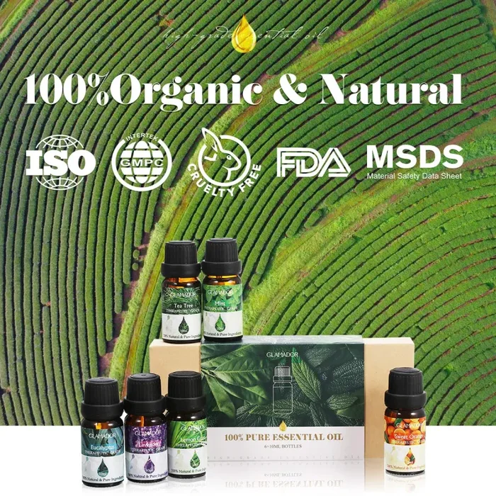 100% puro Set Regalo di Oli Essenziali GLAMADOR 6 x 10ml (Lavanda, Arancia,… - immagine 2