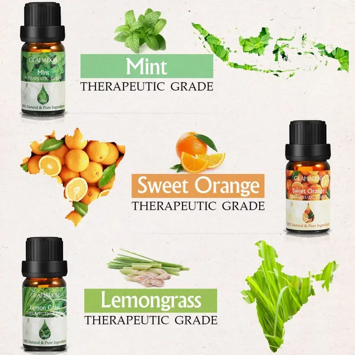 100% puro Set Regalo di Oli Essenziali GLAMADOR 6 x 10ml (Lavanda, Arancia,… - immagine 3
