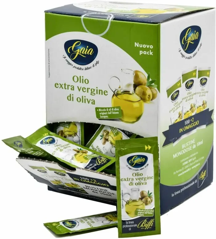 102 x Bustine di olio extra vergine di oliva da 10 ml, Bustine monodose Gaia Vendita online