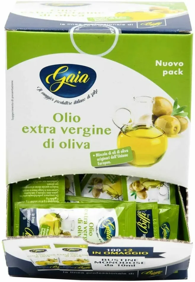 102 x Bustine di olio extra vergine di oliva da 10 ml, Bustine monodose Gaia Vendita online - immagine 2