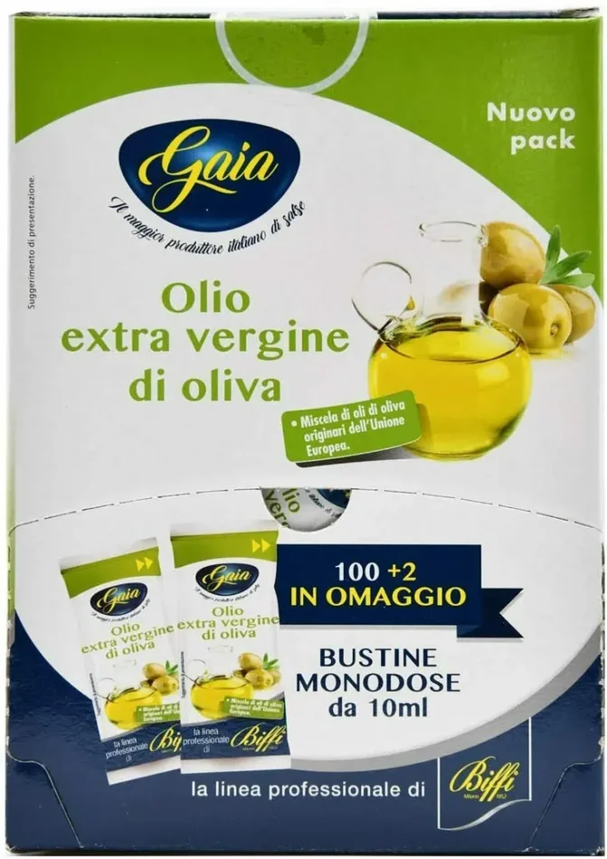 102 x Bustine di olio extra vergine di oliva da 10 ml, Bustine monodose Gaia Vendita online - immagine 3