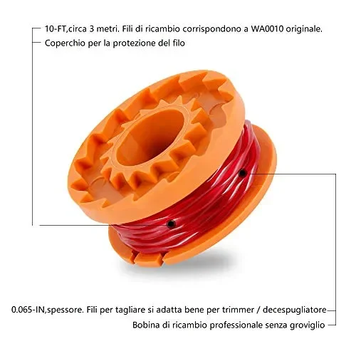 10pcs Rocchetti Filo Decespugliatore in Nylon 3m/1.65mm WORXWG163 WG180… - immagine 3