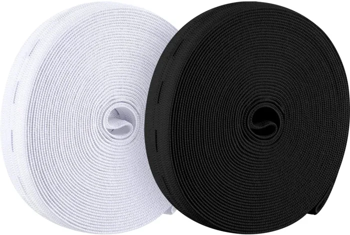11 Yarde Elastica per Asole Bobina di Fasce Elastiche Cavo Elastico Piatto a Fascia da Cucito con Asola, 2 Pacchi (Bianco e Nero, 1,5 cm di Larghezza) Vendita calda