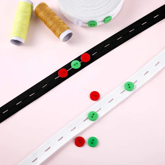 11 Yarde Elastica per Asole Bobina di Fasce Elastiche Cavo Elastico Piatto a Fascia da Cucito con Asola, 2 Pacchi (Bianco e Nero, 1,5 cm di Larghezza) Vendita calda - immagine 2