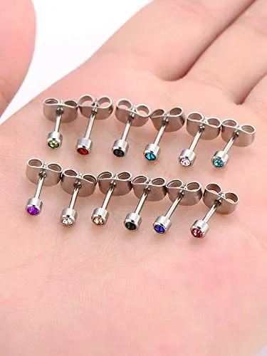 12 Paia Orecchino a Bottone in Acciaio Inossidabile Zirconia Piercing ad… - immagine 2