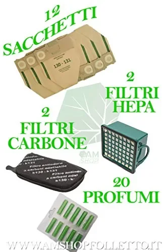 12 SACCHETTI + 15 PROFUMI + 2 FILTRI EPA + 2 ODORI PER VK 130 131…