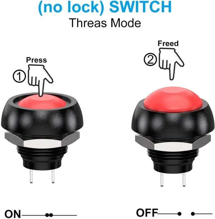 12pcs 12mm Impermeabile Pulsante Momentaneo SPST ON/OFF 3A/250VAC, Lockless Mini Rotondo Bottone per Tromba Auto, PC, Lampada da Tavolo, Campanello di Casa - immagine 3