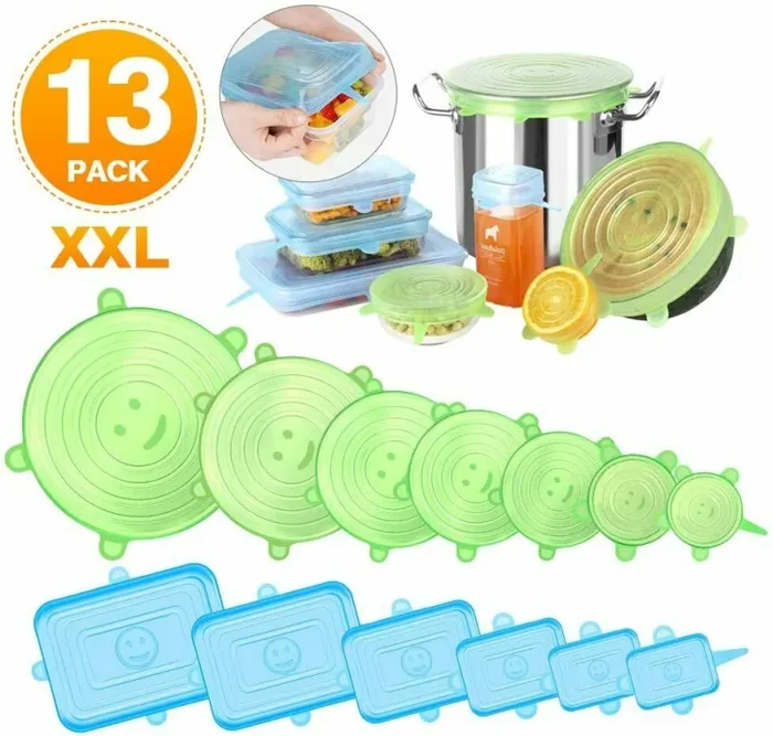 13 x Coperchi estensibili in silicone, Rotondi e rettangolari, Per alimenti vari