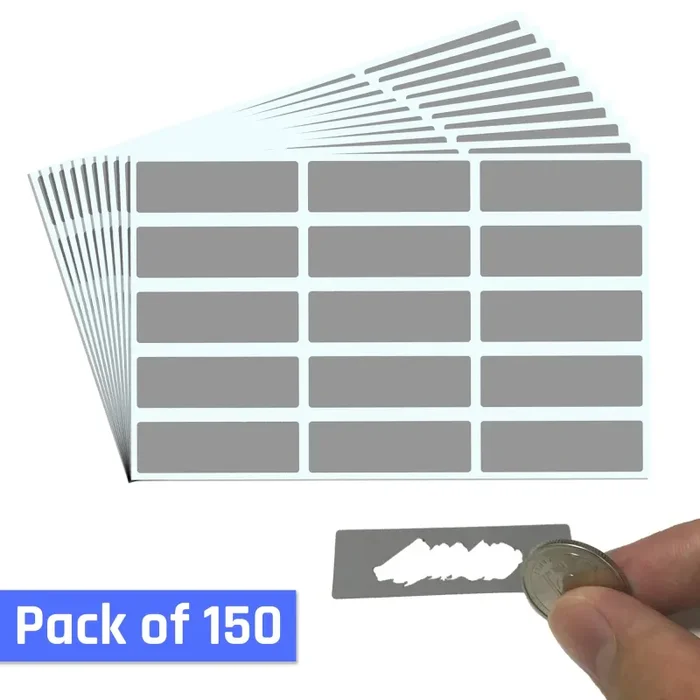 150 pezzi, Gratta e Vinci Adesivo Etichette, Scratch 4,8 x 1,5 cm, Grigio