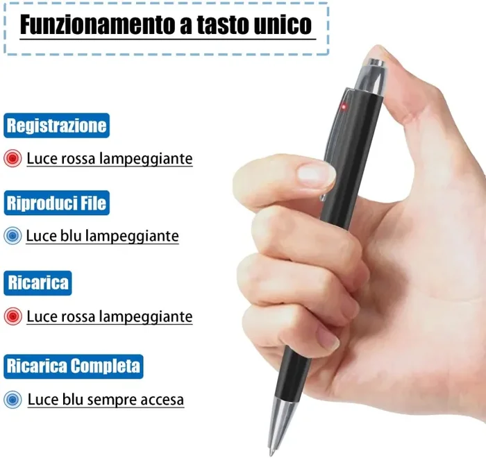 16 GB Penna Registratore Vocale Portatile con 192 ORE di Registrazione, Attivazione Vocale di Registratore Vocale Spia per Meetings, Lezioni, Conferenze, Interviste, USB, MP3 - immagine 2