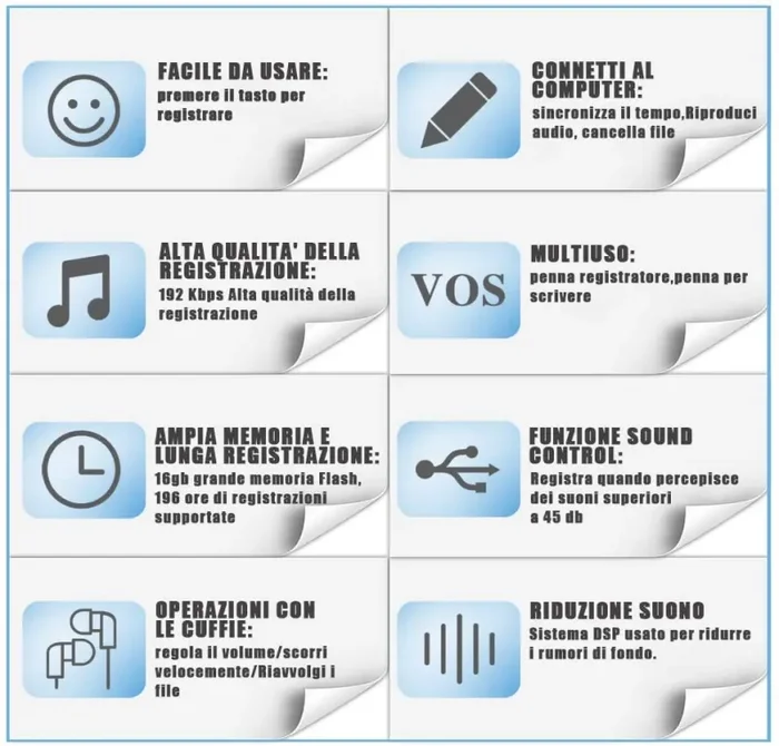 16 GB Penna Registratore Vocale Portatile con 192 ORE di Registrazione, Attivazione Vocale di Registratore Vocale Spia per Meetings, Lezioni, Conferenze, Interviste, USB, MP3 - immagine 3