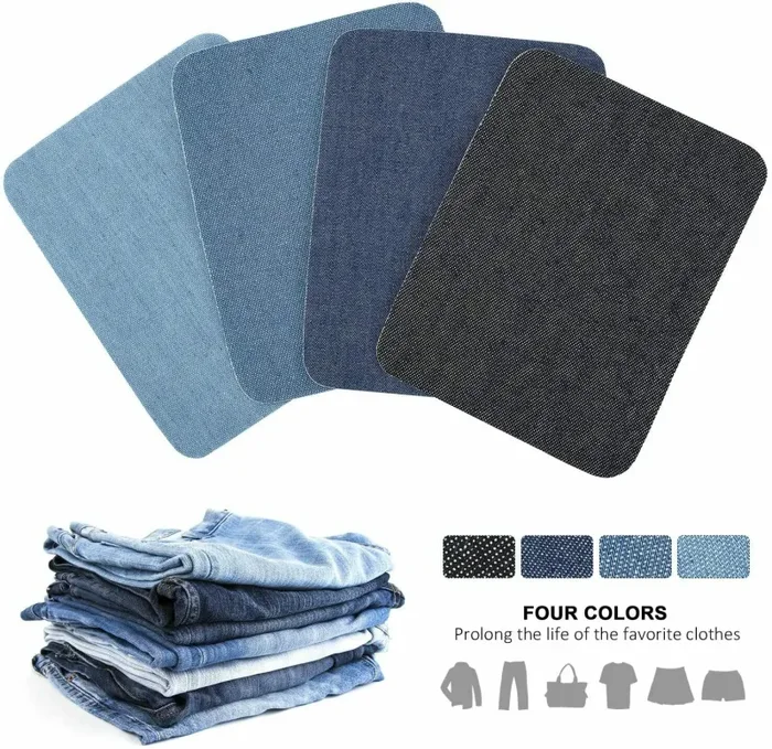 16 x Toppe termoadesive colore jeans di 4 x 4 tonalità, 12,2 x 9,8cm, Decorative - immagine 2