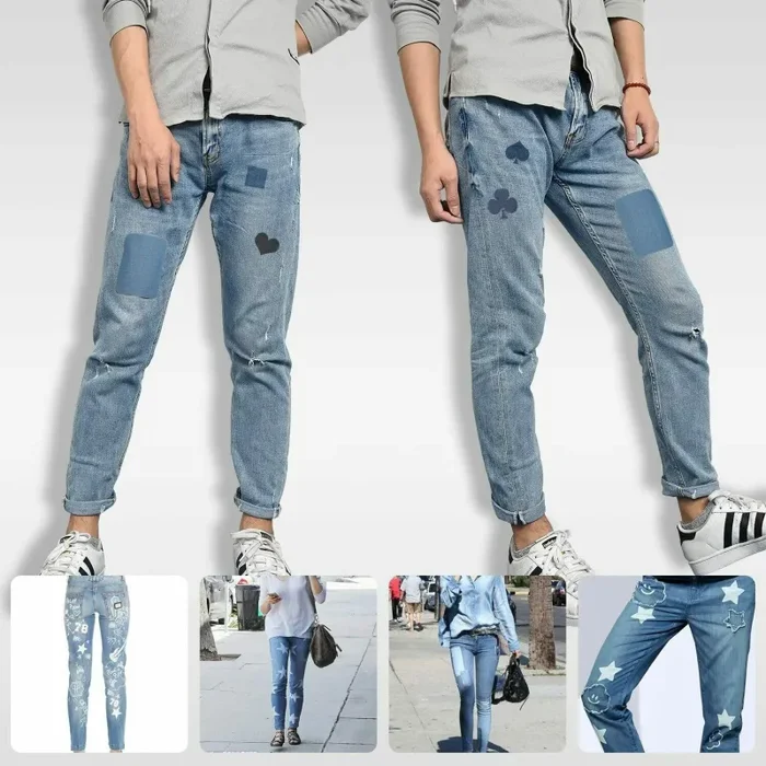 16 x Toppe termoadesive colore jeans di 4 x 4 tonalità, 12,2 x 9,8cm, Decorative - immagine 3