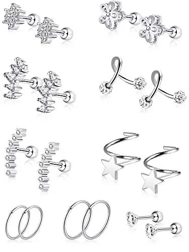 16G Acciaio Inossidabile Orecchini Trago di Cartilagine Stud Colore Set 4 In saldo