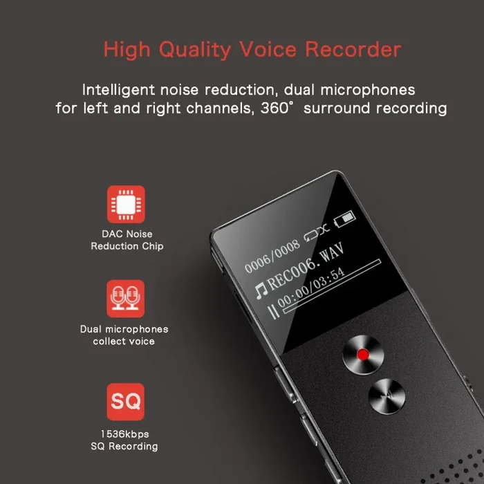 16GB Mibao Registratore vocale digitale 9.2*0.9*3.1CM, Black Online - immagine 2