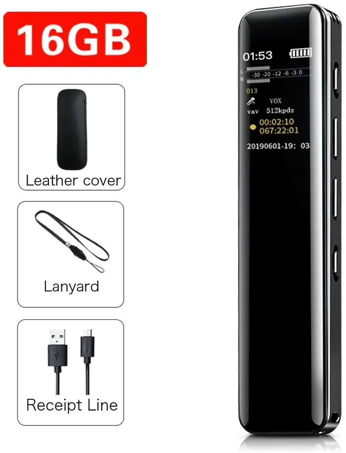 16GB Registratore vocale digitale professionale,Supereye registratore vocale con funzione MP3,supporta la registrazione e il salvataggio con un clic,altoparlante incorporato,ricaricabile tramite USB