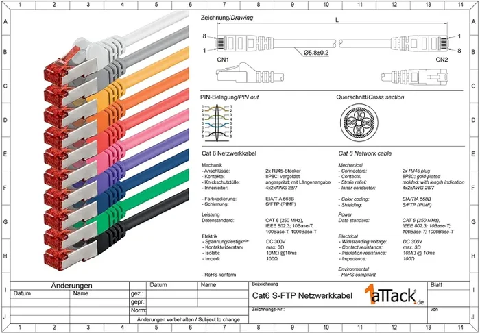 1m – Arancione – 1 Pezzo – Rete Cavi Cat6 S-FTP Cat 6 Doppia schermatura PIMF 250MHz 4x2xAWG28 / 7 CU Rame Non Contiene alogeni Compatibile con Cat 5e / CAT6a / CAT7 1000 Mbit/s - immagine 2