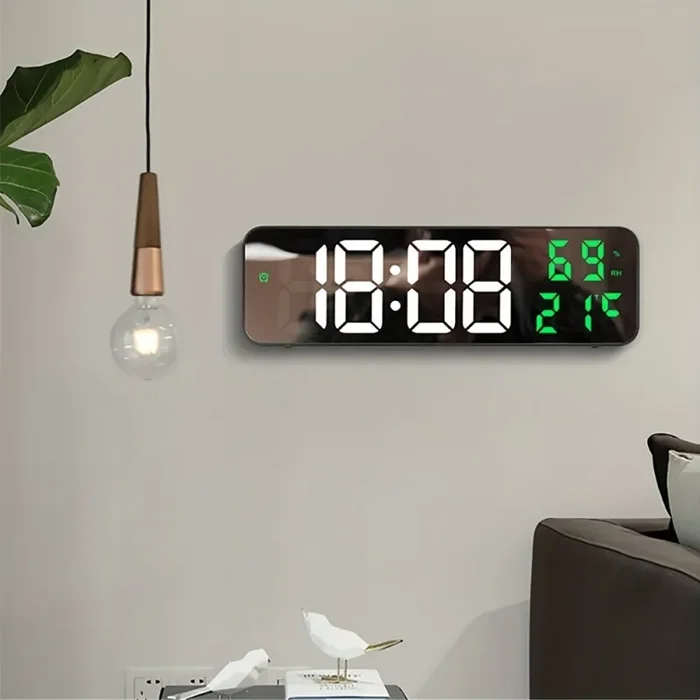 1pc 22.86cm Grande Orologio Da Parete Digitale Con Display Di Temperatura E Umidità, 3 Allarmi, Modalità Notturna E Display LED 12/24H – La Batteria Non È Inclusa