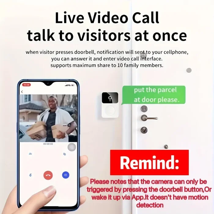 1pc (Batteria Integrata) Smart WIFI Campanello Wireless Con Campanello, Intercomunicatore Remoto Wireless Video Doorbell, Monitoraggio Cattura HD Visione Notturna, Chiamate Bidirezionali, Foto, Registrazione, Controllo APP, Funzione Di Cambio Voce - immagine 2
