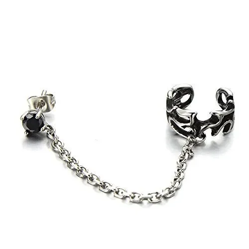 1pc Gothic Collegamento Chain Clip-on Orecchini a Cerchio, da Uomo…