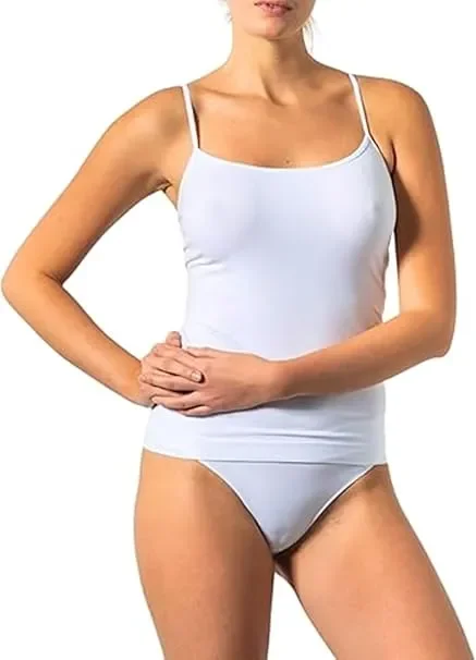 2 Canotte Intime Bellissima Donna Spalla Stretta in Morbida Microfibra Senza Cuciture Canotta Intima Donna Avvolgente Trattamento Antibatterico e Antiodore - immagine 2
