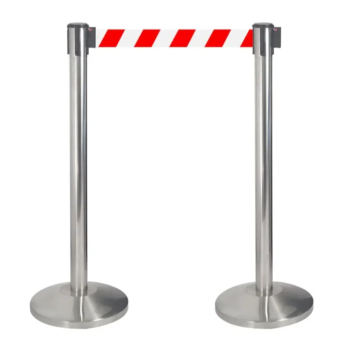 2 Colonnine Tendinastro 3 metri in Acciaio Inox Spazzolato Ø36×101 cm Nastro Bianco/Rosso