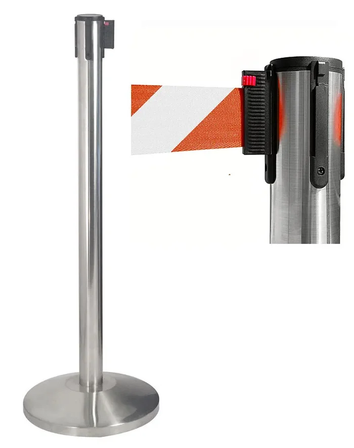 2 Colonnine Tendinastro 3 metri in Acciaio Inox Spazzolato Ø36×101 cm Nastro Bianco/Rosso - immagine 2