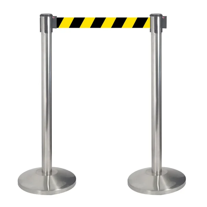 2 Colonnine Tendinastro 3 metri in Acciaio Inox Spazzolato Ø36×101 cm Nastro Giallo/Nero