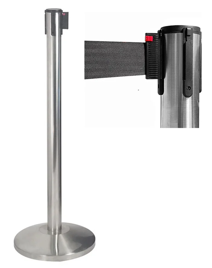 2 Colonnine Tendinastro 3 metri in Acciaio Inox Spazzolato Ø36×101 cm Nastro Nero - immagine 2