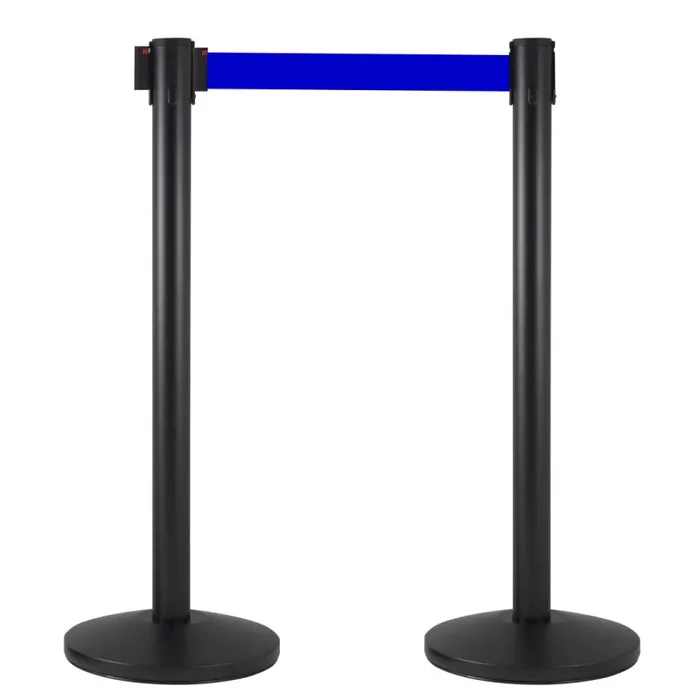 2 Colonnine Tendinastro 3 metri in Metallo Nero Opaco Ø36×101 cm Nastro Blu