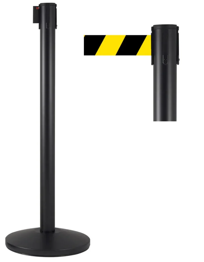 2 Colonnine Tendinastro 3 metri in Metallo Nero Opaco Ø36×101 cm Nastro Giallo/Nero - immagine 2