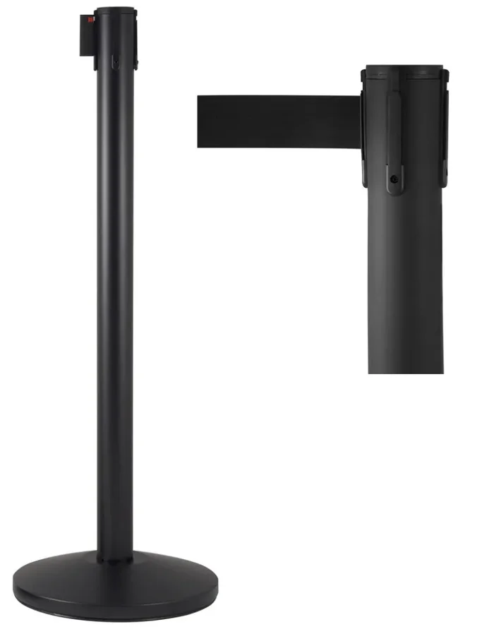 2 Colonnine Tendinastro 3 metri in Metallo Nero Opaco Ø36×101 cm Nastro Nero - immagine 2