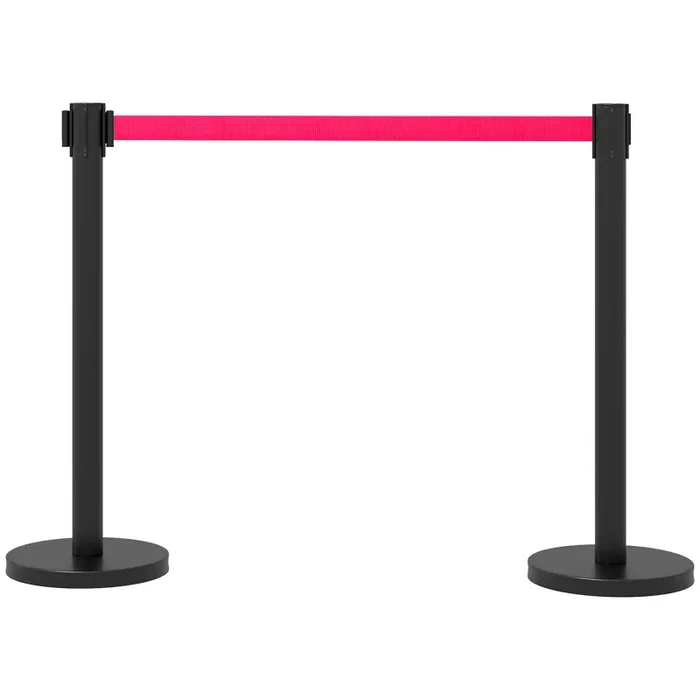 2 Colonnine Tendinastro di 2 m in Acciaio Inox Nero Ø32×90 cm Nastro Rosso