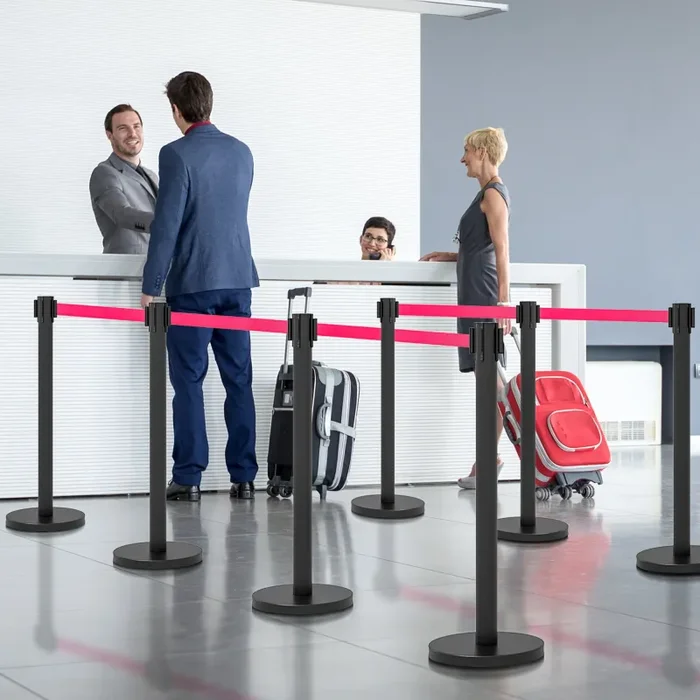 2 Colonnine Tendinastro di 2 m in Acciaio Inox Nero Ø32×90 cm Nastro Rosso - immagine 2