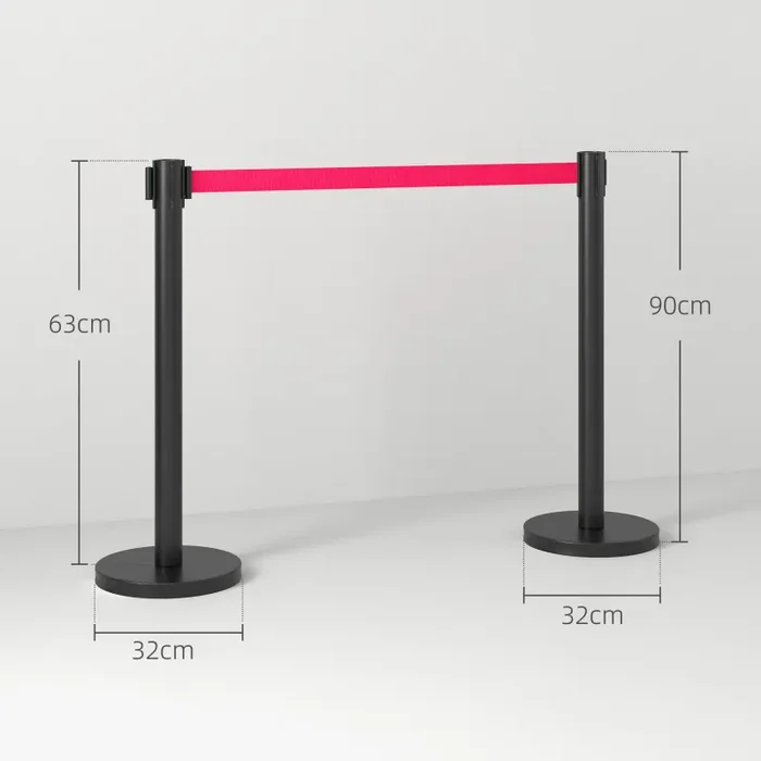 2 Colonnine Tendinastro di 2 m in Acciaio Inox Nero Ø32×90 cm Nastro Rosso - immagine 3