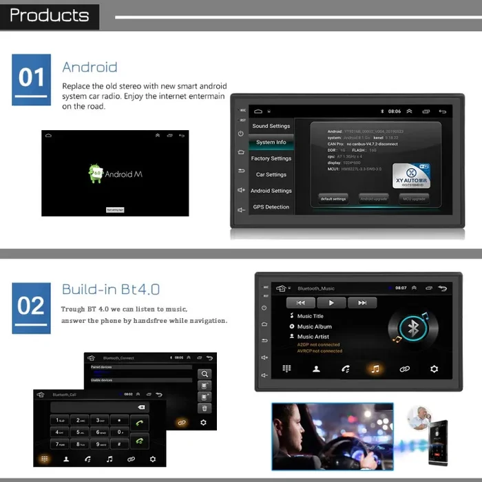 2 Din Android 7.1 In Dash Video Player, KX1018 Musica S3 Quad Core 16GB ROM - immagine 2