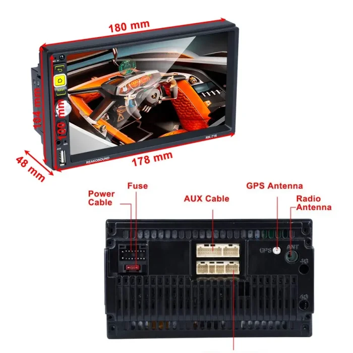2 Din Android Autoradio GPS FM AM RDS Radio CAMECHO 17.8 x 10 x 4.8 cm, nero - immagine 2