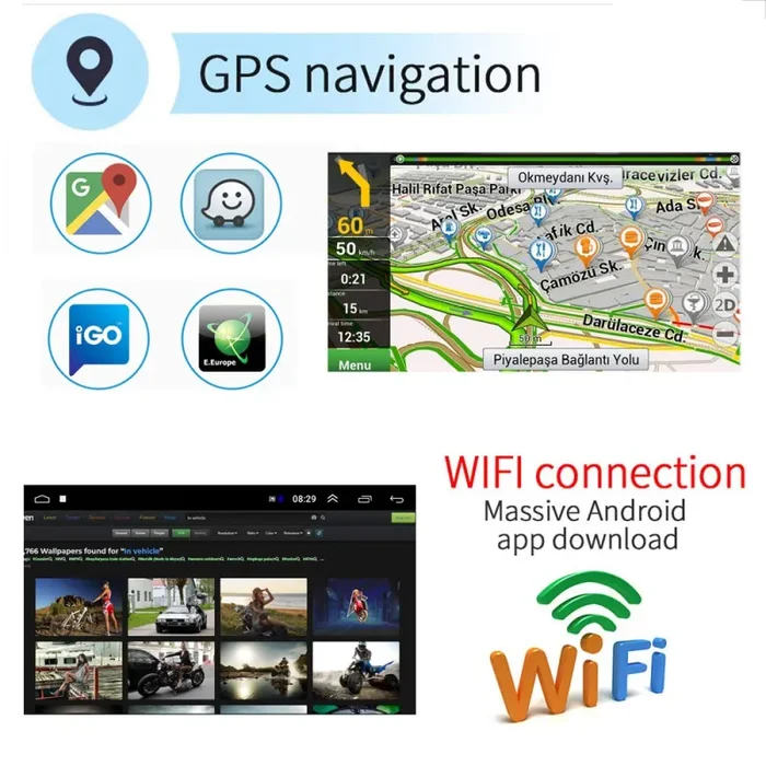 2 Din Android Autoradio GPS FM AM RDS Radio CAMECHO 17.8 x 10 x 4.8 cm, nero - immagine 3