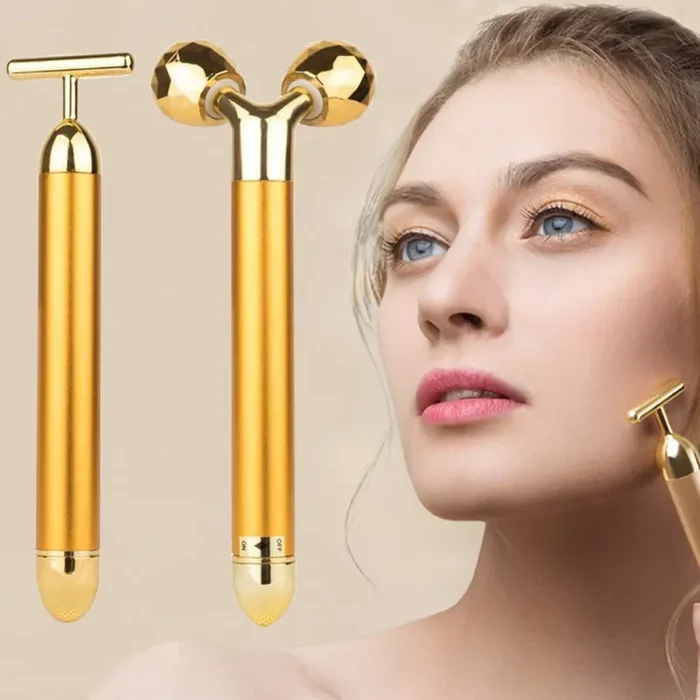 2-IN-1 Beauty Bar Rullo massaggiatore viso 24k Golden Pulse, massaggiatore… In saldo