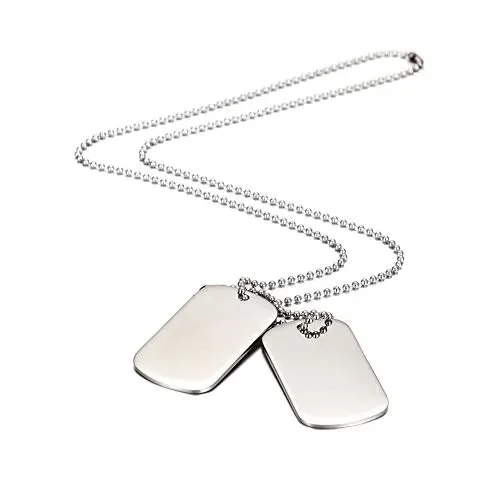 2 PCS Acciaio inox Pendente Ciondolo Collana Esercito Double Dog Tag Argento