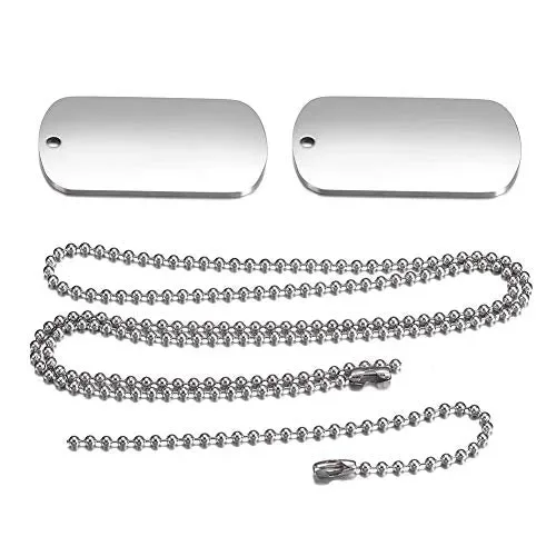 2 PCS Acciaio inox Pendente Ciondolo Collana Esercito Double Dog Tag Argento - immagine 2