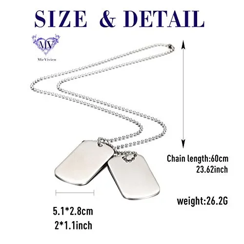 2 PCS Acciaio inox Pendente Ciondolo Collana Esercito Double Dog Tag Argento - immagine 3