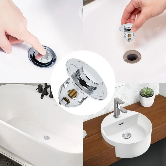 2 Pezzi Confezione da Scarico Lavabo Bagno Universale Pop up,Filtro Tappo Lavandino Bagno con Filtro Anti Clogging,Valvola Piletta Cucina Bidet Vasca(Per il foro di drenaggio di 34~40mm) - immagine 3