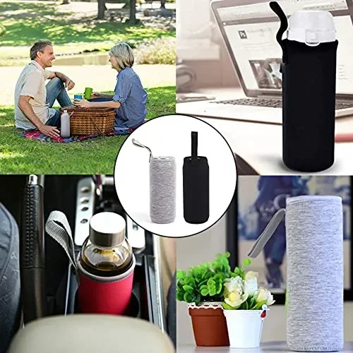 2 Pezzi Custodia In Neoprene Per Bottiglie Custodie per Bottiglie d’acqua in Neoprene Copertura Della Bottiglia per Bottiglie da tè Teiera in Vetro Bottiglia d’acqua e Bicchieri da tè Nero Grigio - immagine 2
