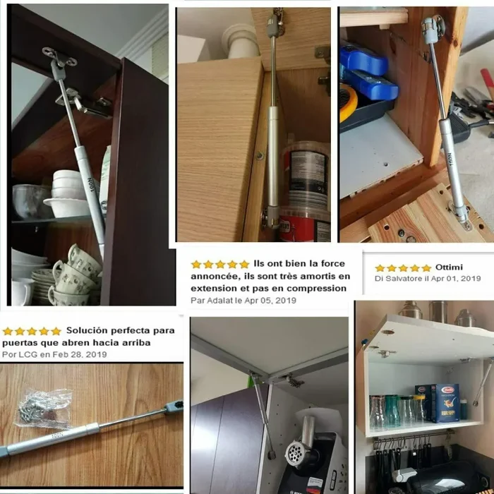 2 x Ammortizzatore per ante cucine mobili, Pistone molla a gas 100N, Cerniera - immagine 3